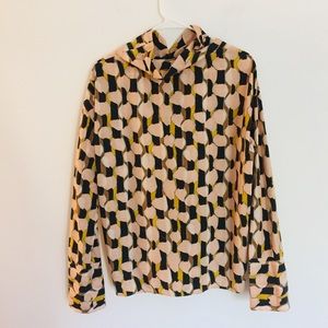 New COS Womens Mock Neck Stand Up Collar Tunic Blouse Cotton Dots Top